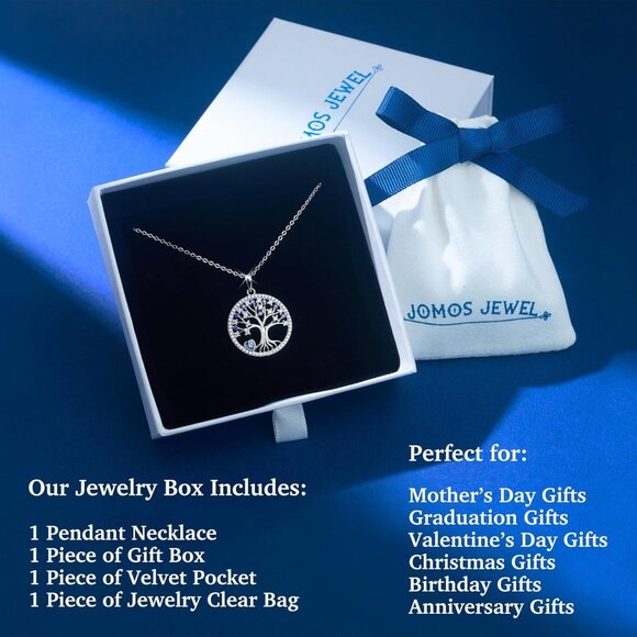 Women's Pendant Charm Adjustable Chain Sterling Birthstone Blue Tree Necklace - Picture 6 of 6